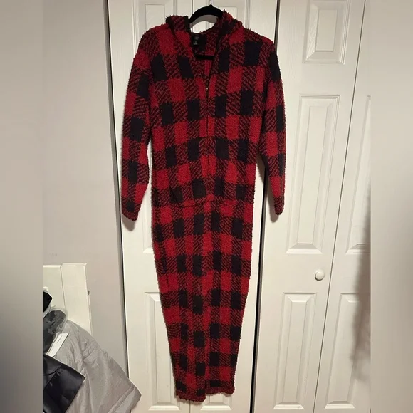 Skims NWT red black brick buffalo check plaid knit onesie - S/M